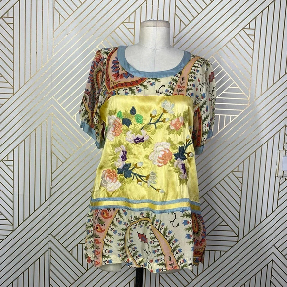 Johnny Was Mistic Paneled & Printed Tunic Top Yellow Floral Size US Small - Picture 1 of 11